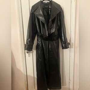 Black Faux Leather Trench Coat